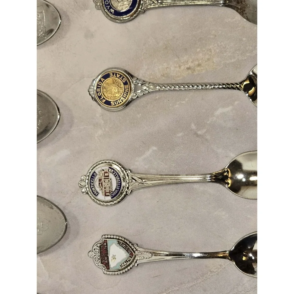Vintage State‎ Souvenir Spoon Lot Silver Tone Enamel Travel Collectible Set